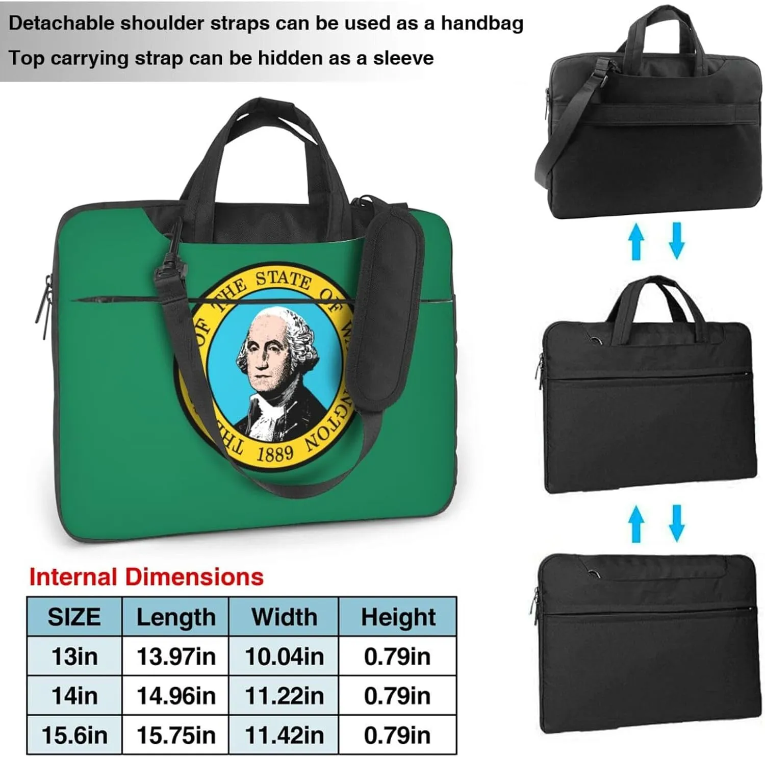 Washington Flag Print Laptop Adjustable Shoulder Strap With Handle Accessory Pocket For Men Women