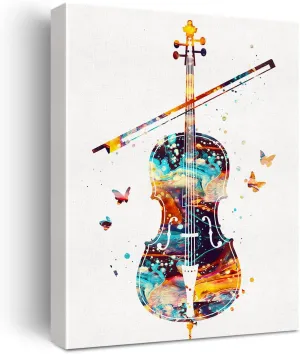 Watercolor Cello Canvas Wall Art Music Instrument Cello Jazz Canvas Print Painting Poster Wall Decor Framed Cellist Musician Gifts 12x15 Inch