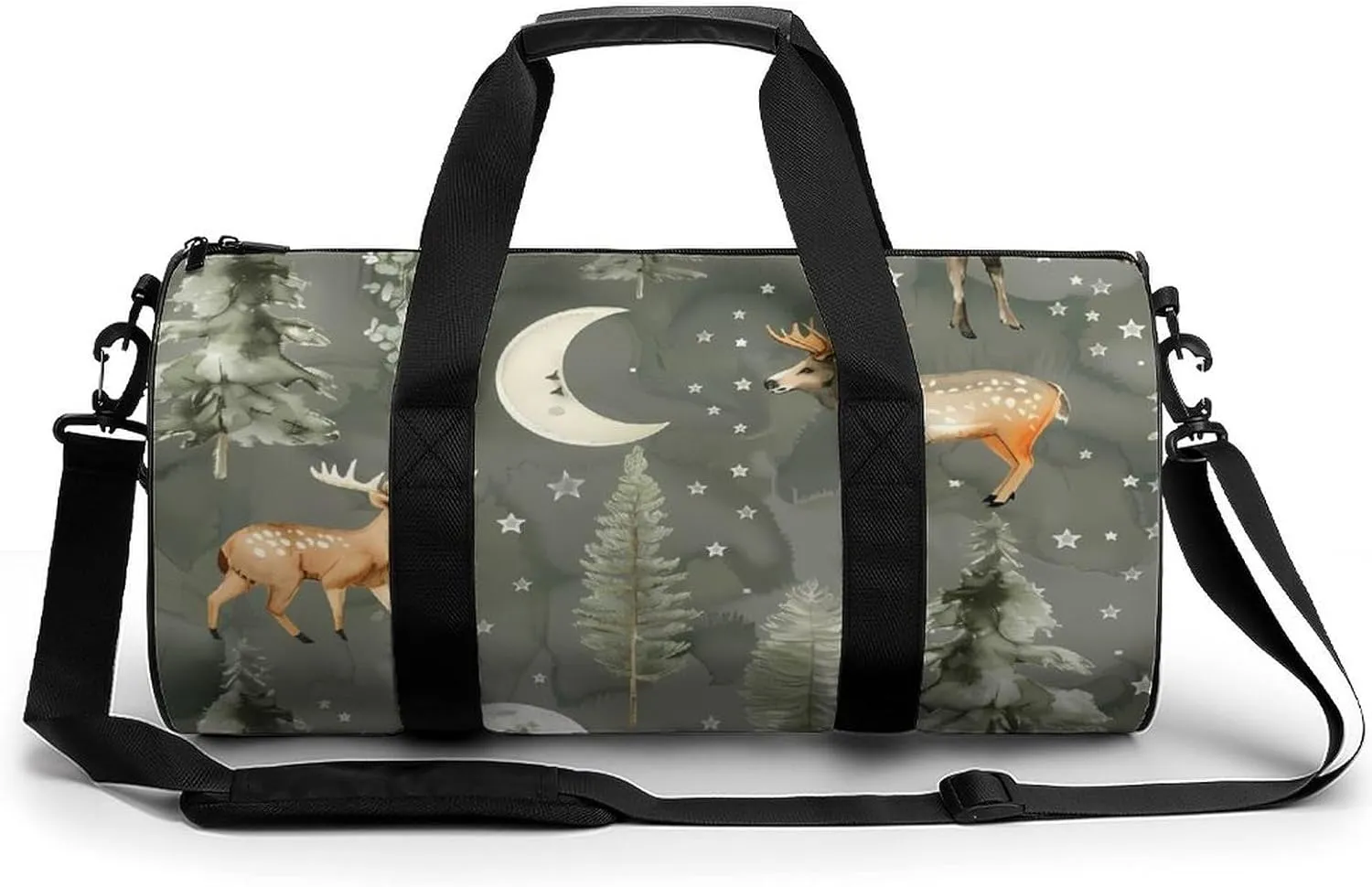 Watercolor Deer Moon Gym Bag for Women Men Travel Duffle Bag Carry on Weekender Tote Bag Lightweight