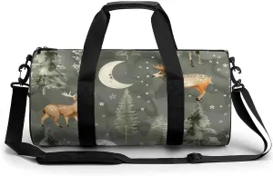 Watercolor Deer Moon Gym Bag for Women Men Travel Duffle Bag Carry on Weekender Tote Bag Lightweight