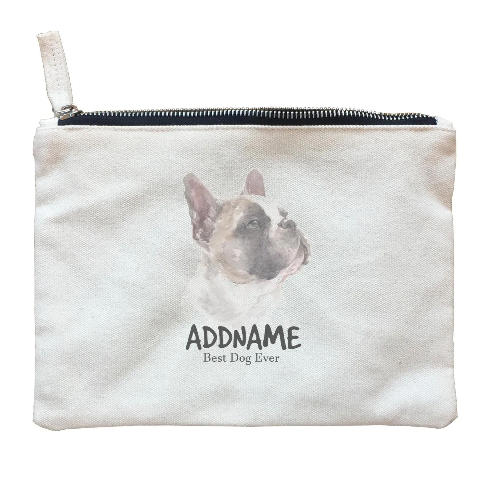 Watercolor Dog French Bulldog Look Up Best Dog Ever Addname Zipper Pouch