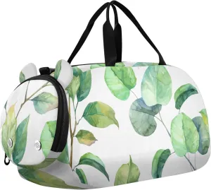 Watercolor Leaves Gym Travel Duffel Bag with Shoe Compartment for Boys Girls - Gymnastics Sports Dance Football Travel Bag Teens Weekender Sleepover