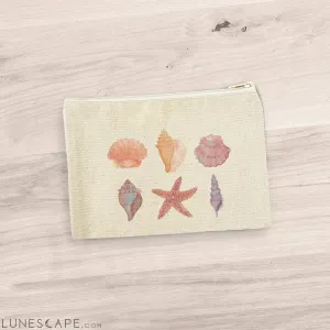 Watercolor Shells - Canvas Zipper Pouch