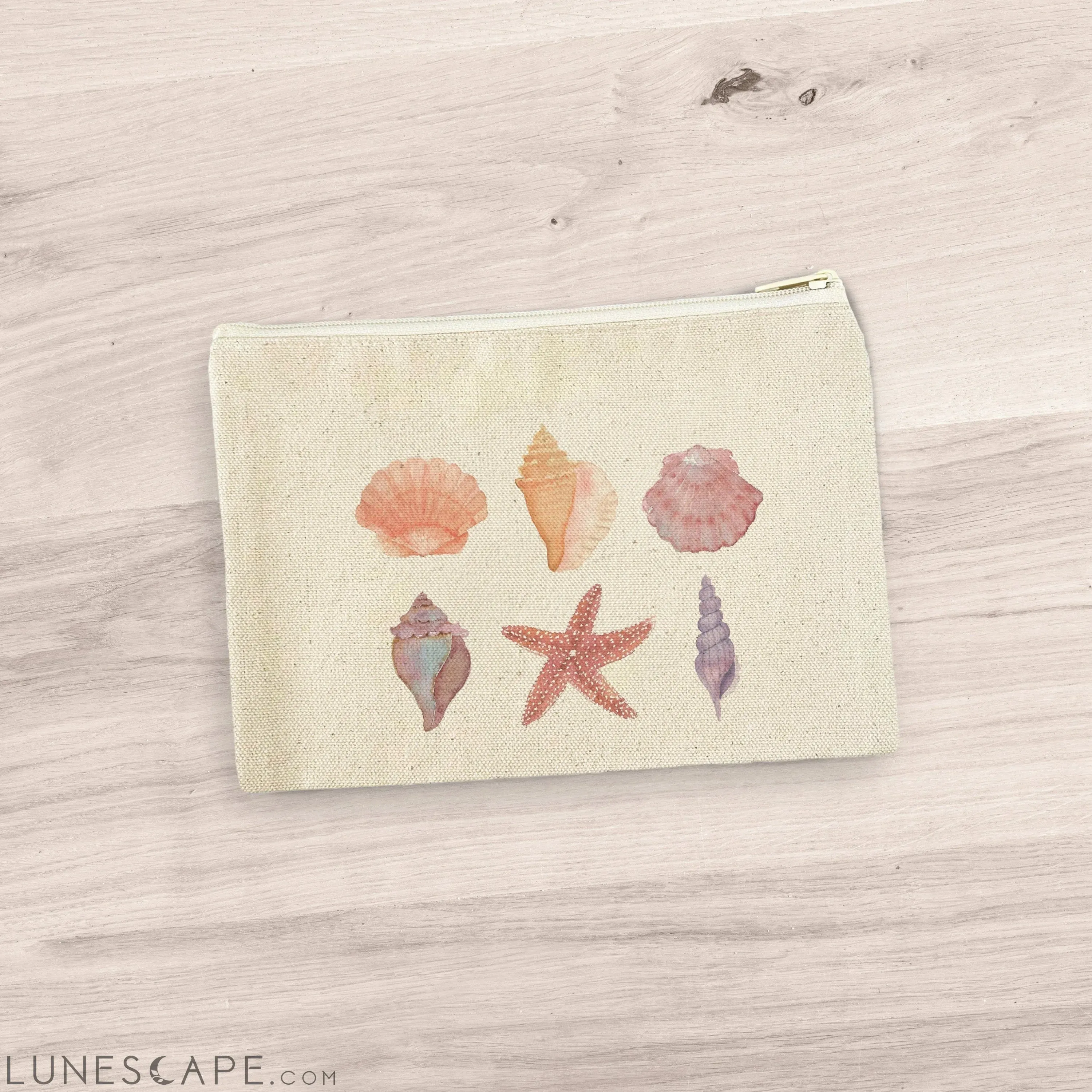 Watercolor Shells - Canvas Zipper Pouch