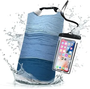 Waterproof Dry Bag,Roll Top Blue Ombre Rustic Barn Wood Waterproof Backpack 5L/10L/20L Floating and Lightweight Bags for Kayaking, Boating, Fishing, Swimming and Camping with Waterproof Phone Case