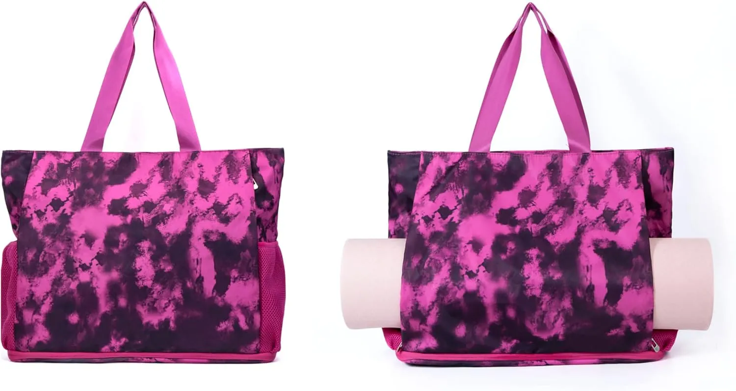 Waterproof Travel Yoga Gym Tote Bag for Women With Yoga Mat Holder Carrier & Wet Pocket Fits Your All Stuff for Pilates,Hot Yoga,Gym,Home Fitness,Travel, Swimming and Daily Use