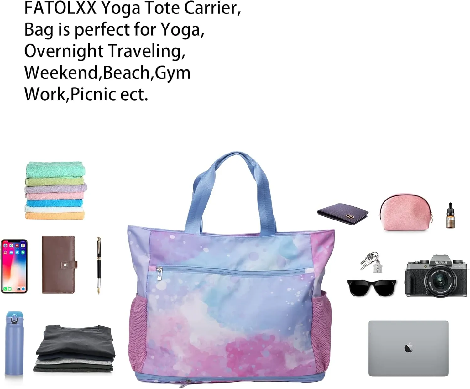 Waterproof Travel Yoga Gym Tote Bag for Women With Yoga Mat Holder Carrier & Wet Pocket Fits Your All Stuff for Pilates,Hot Yoga,Gym,Home Fitness,Travel, Swimming and Daily Use