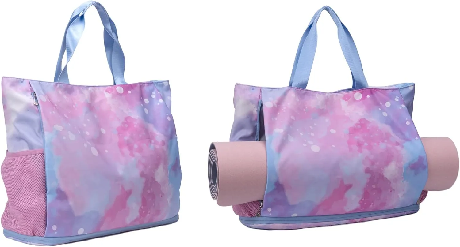 Waterproof Travel Yoga Gym Tote Bag for Women With Yoga Mat Holder Carrier & Wet Pocket Fits Your All Stuff for Pilates,Hot Yoga,Gym,Home Fitness,Travel, Swimming and Daily Use