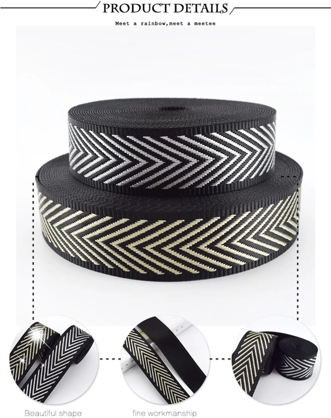 Webbing 3 Meters Nylon 38mm 1.3mm Thick Jacquard Webbings Tapes Bag Strap Belt Ribbons for DIY Clothes Bias Binding Sewing Accessories(Silver 38mm)