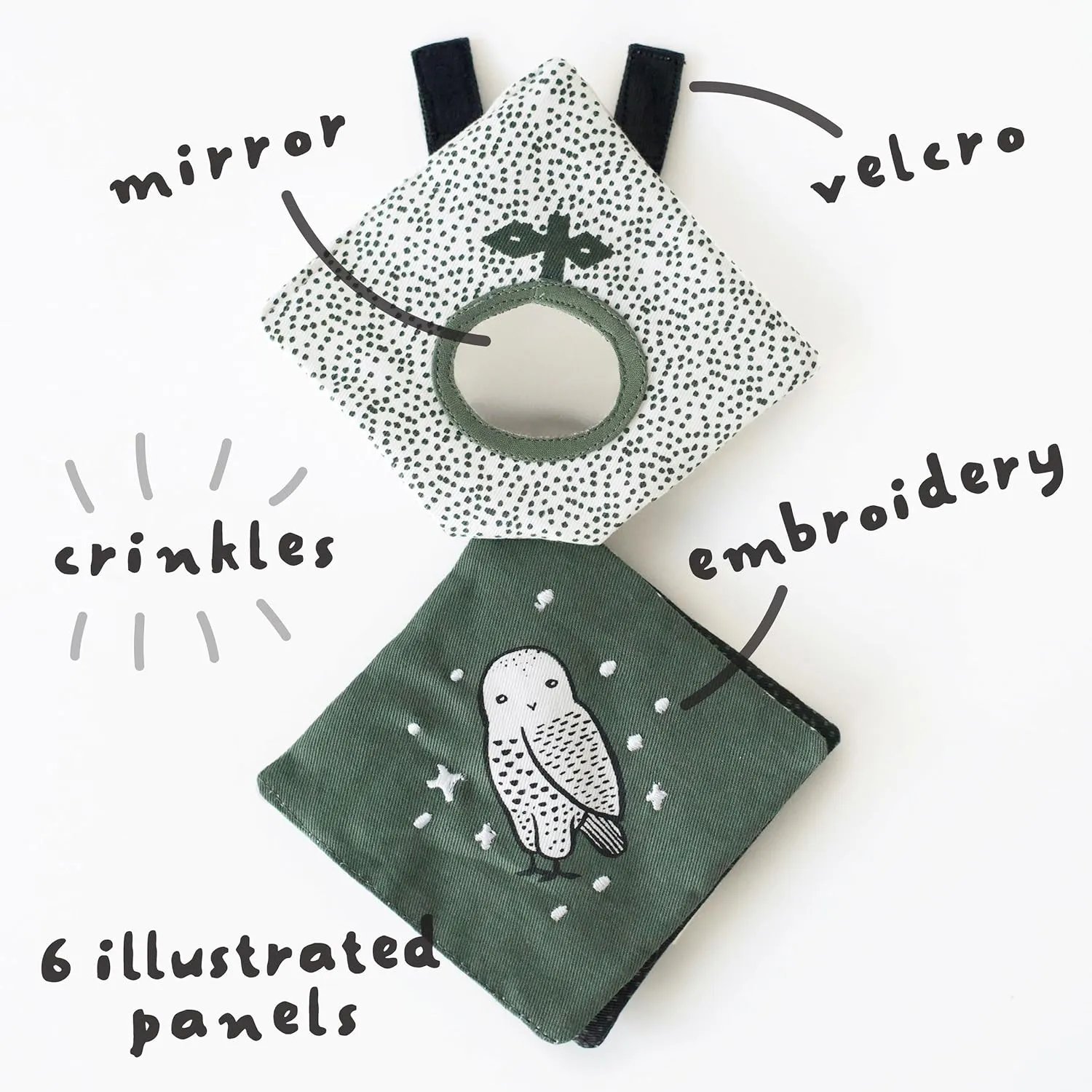 Wee Gallery Woodland Animals Crinkle Pages Stroller Toy, Sensory Hanging Crinkle Toy with Mirror for Babies, High Contrast Animal Art and Montessori Baby Item for Car Seat and Play Gym