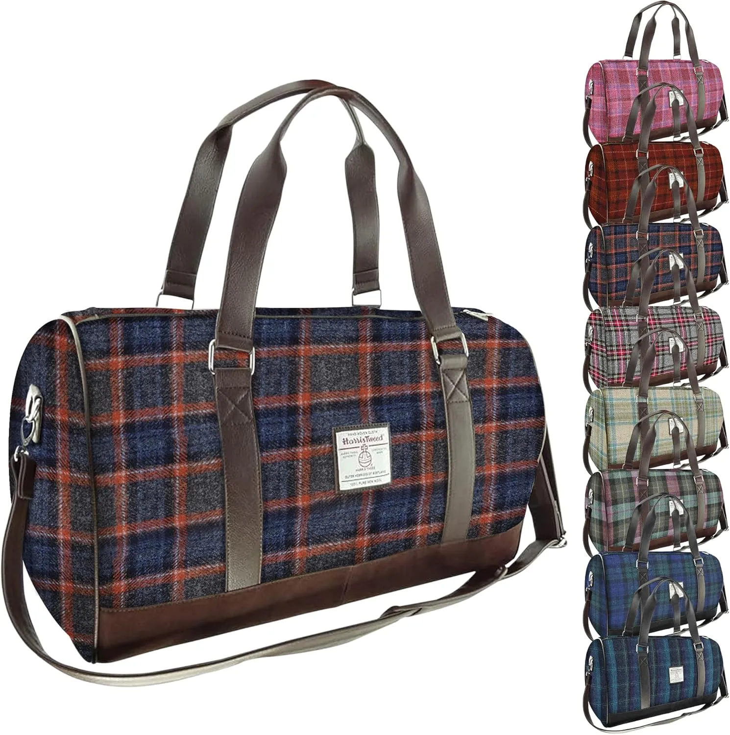 Weekend Bag - Genuine Harris Tweed Made in Scotland - Cabin-Approved Duffle - Tartan Travel Companion - Unisex Hand Luggage - Blue and Orange Check