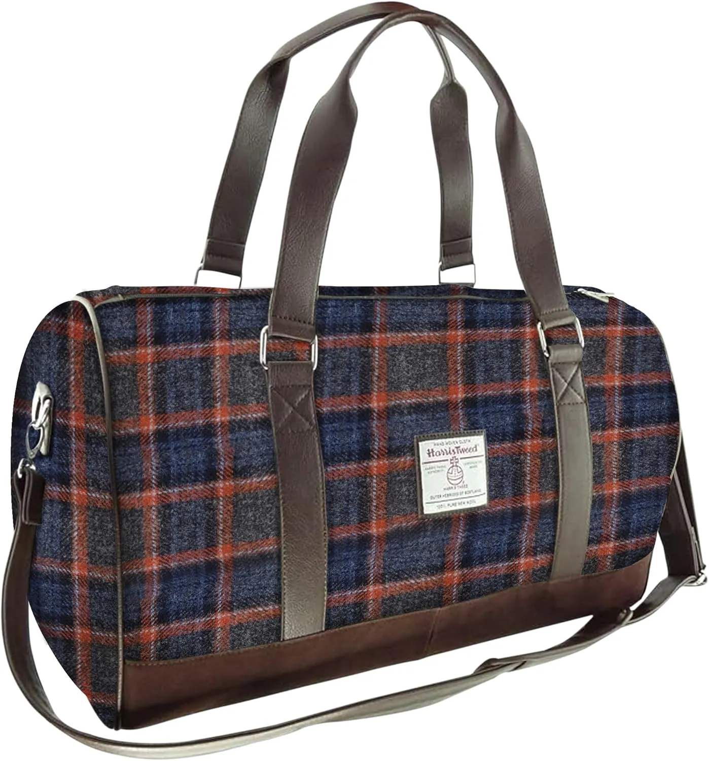 Weekend Bag - Genuine Harris Tweed Made in Scotland - Cabin-Approved Duffle - Tartan Travel Companion - Unisex Hand Luggage - Blue and Orange Check
