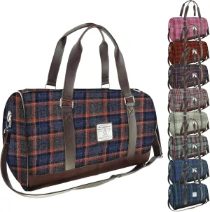 Weekend Bag - Genuine Harris Tweed Made in Scotland - Cabin-Approved Duffle - Tartan Travel Companion - Unisex Hand Luggage - Blue and Orange Check