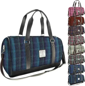 Weekend Bag - Genuine Harris Tweed Made in Scotland - Cabin-Approved Duffle - Tartan Travel Companion - Unisex Hand Luggage - Blue With Turquoise OverCheck