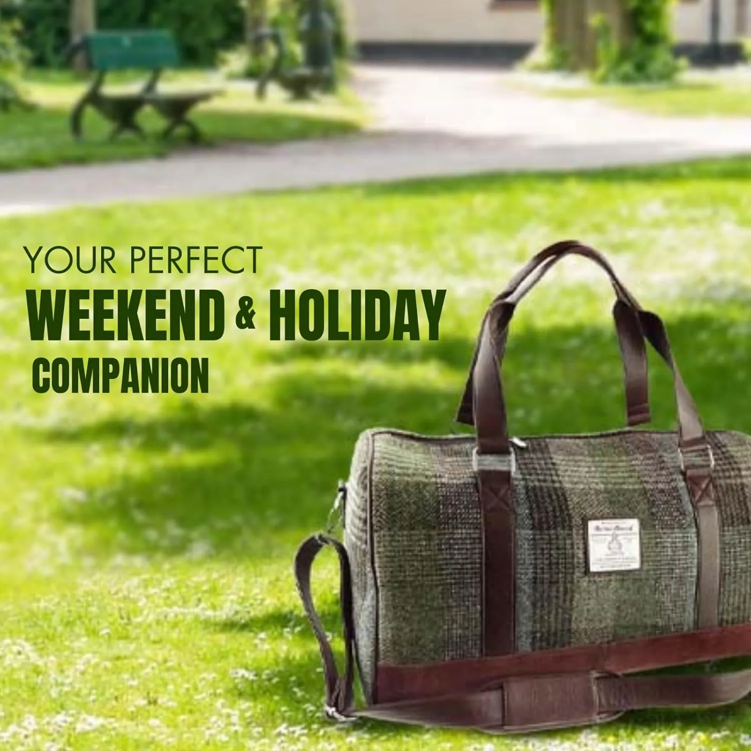 Weekend Bag - Genuine Harris Tweed Made in Scotland - Cabin-Approved Duffle - Tartan Travel Companion - Unisex Hand Luggage - Blue With Turquoise OverCheck