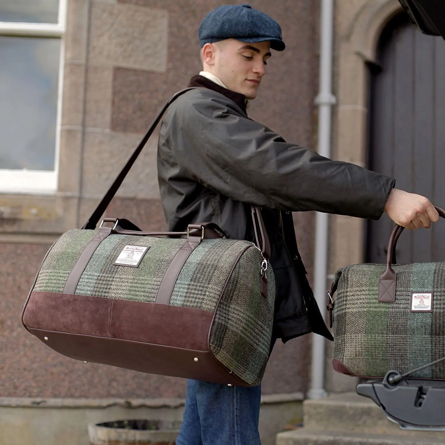 Weekend Bag - Genuine Harris Tweed Made in Scotland - Cabin-Approved Duffle - Tartan Travel Companion - Unisex Hand Luggage - Blue With Turquoise OverCheck