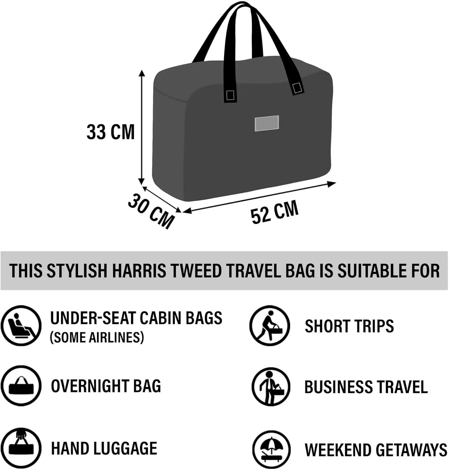 Weekend Bag - Genuine Harris Tweed Made in Scotland - Cabin-Approved Duffle - Tartan Travel Companion - Unisex Hand Luggage - Blue With Turquoise OverCheck