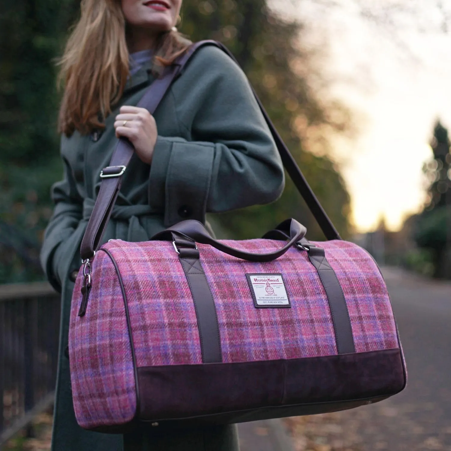 Weekend Bag - Genuine Harris Tweed Made in Scotland - Cabin-Approved Duffle - Tartan Travel Companion - Unisex Hand Luggage - Blue With Turquoise OverCheck