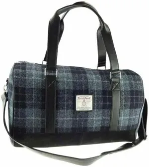 Weekend Bag - Genuine Harris Tweed Made in Scotland - Cabin-Approved Duffle - Tartan Travel Companion - Unisex Hand Luggage - Grey/Black Tartan check