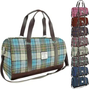 Weekend Bag - Genuine Harris Tweed Made in Scotland - Cabin-Approved Duffle - Tartan Travel Companion - Unisex Hand Luggage - Turquoise Tartan check