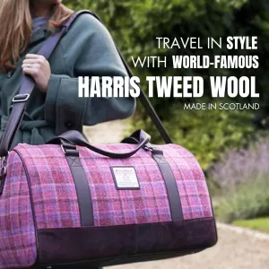 Weekend Bag - Genuine Harris Tweed Made in Scotland - Cabin-Approved Duffle - Tartan Travel Companion - Unisex Hand Luggage - Turquoise Tartan check