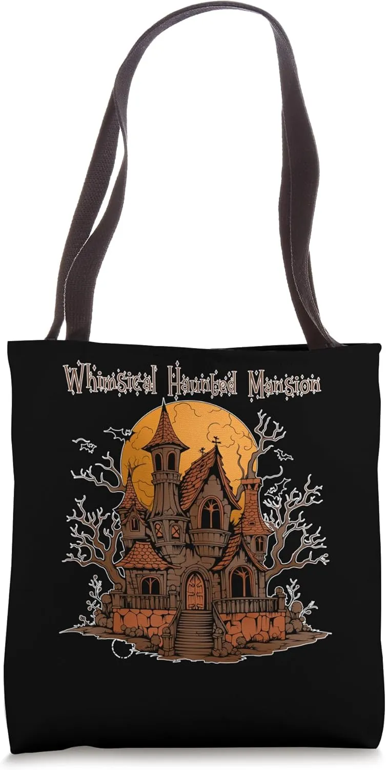 Whimsical Haunted Mansion Spooky Halloween Creepy Ghostly Tote Bag