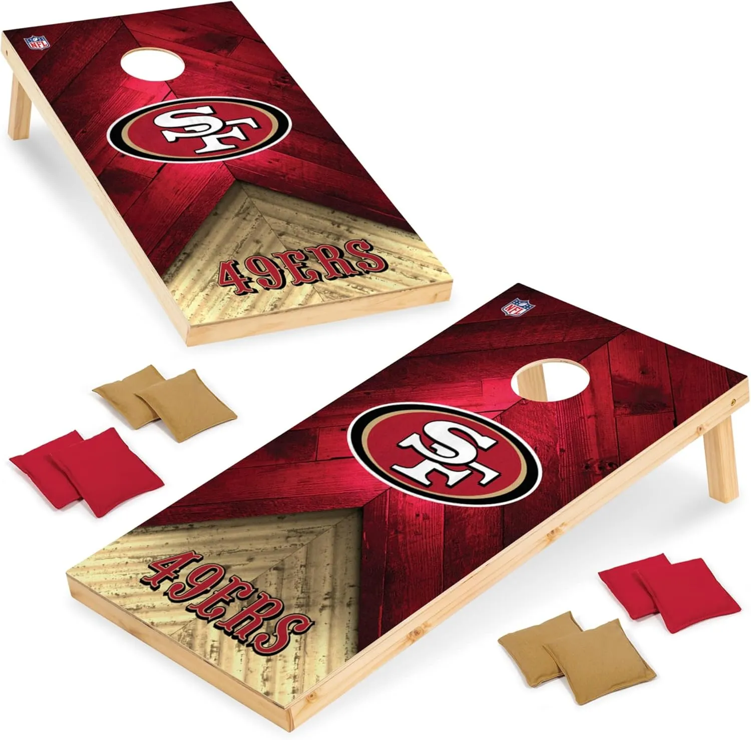 Wild Sports NFL Football 2' x 4' Regulation Size Solid Wood Cornhole Set with Direct Print HD Team Graphics Great Gift for Any Football Fan! Bean Bag Toss Family Outdoor Game