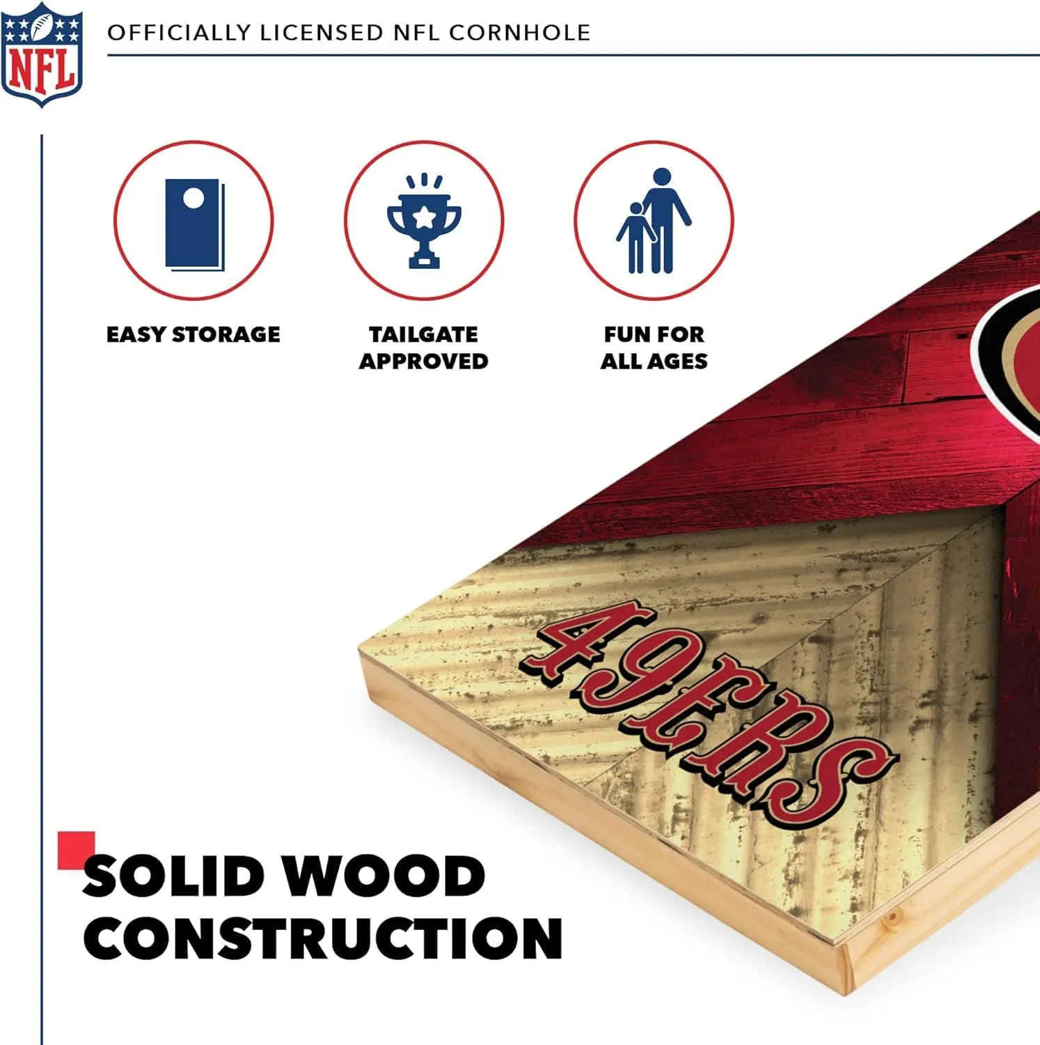 Wild Sports NFL Football 2' x 4' Regulation Size Solid Wood Cornhole Set with Direct Print HD Team Graphics Great Gift for Any Football Fan! Bean Bag Toss Family Outdoor Game