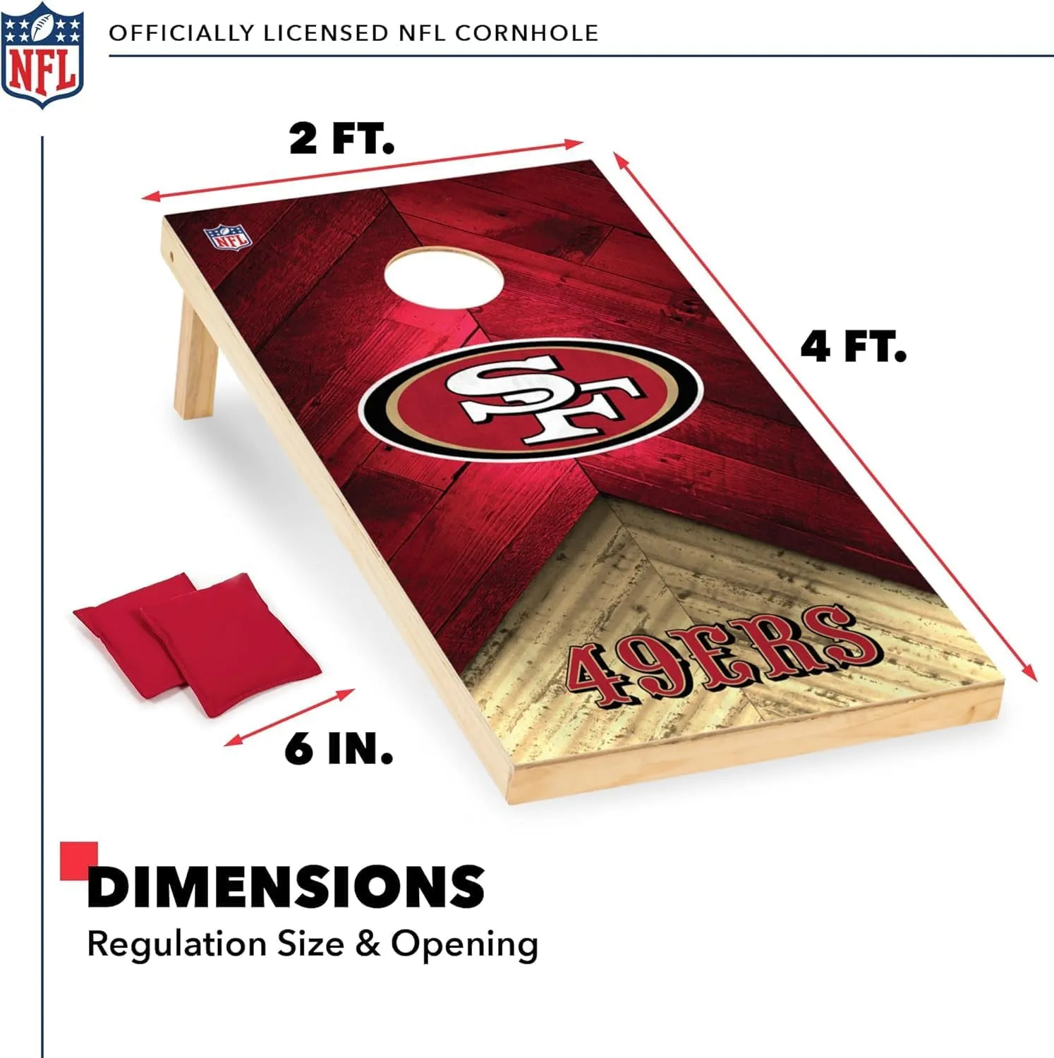 Wild Sports NFL Football 2' x 4' Regulation Size Solid Wood Cornhole Set with Direct Print HD Team Graphics Great Gift for Any Football Fan! Bean Bag Toss Family Outdoor Game