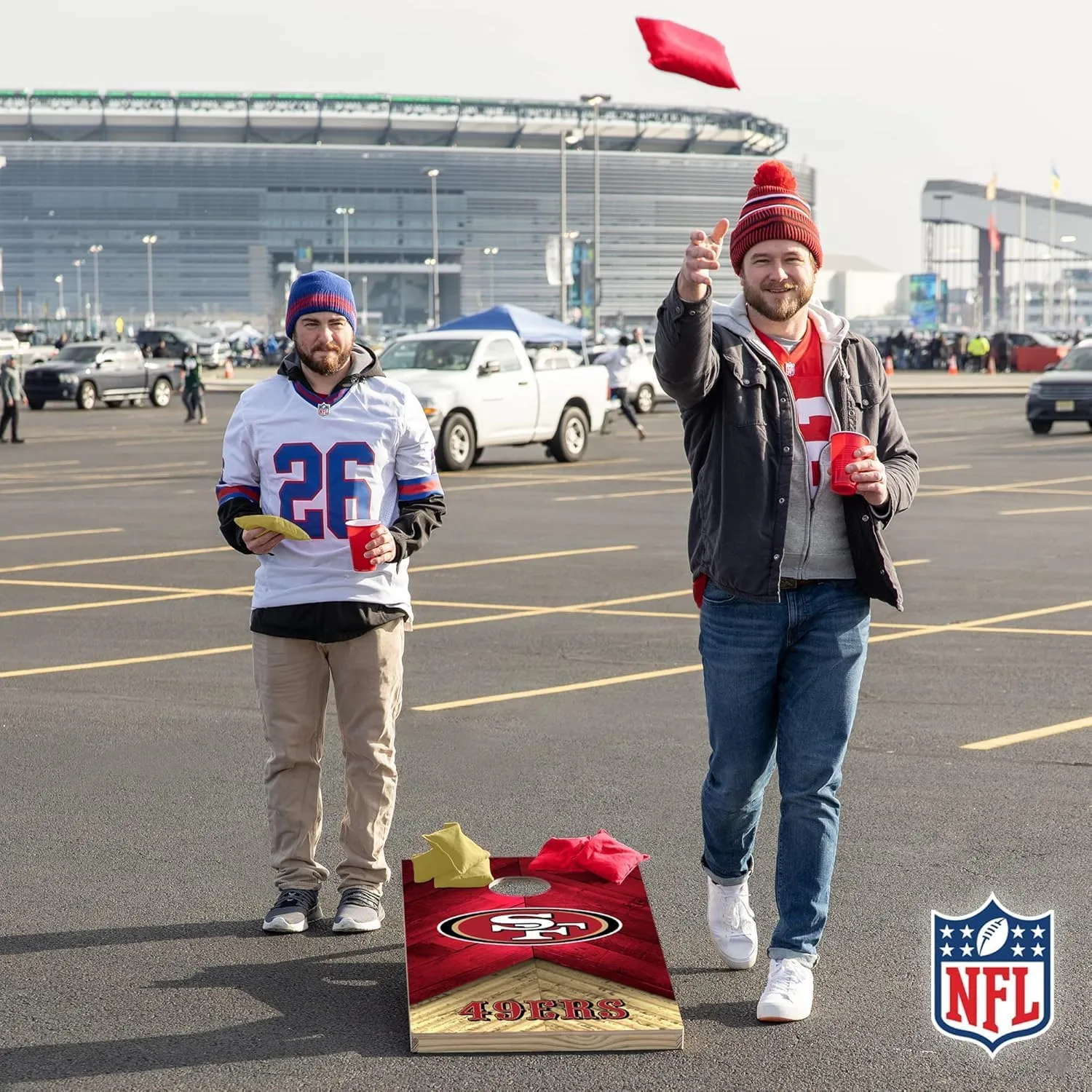 Wild Sports NFL Football 2' x 4' Regulation Size Solid Wood Cornhole Set with Direct Print HD Team Graphics Great Gift for Any Football Fan! Bean Bag Toss Family Outdoor Game