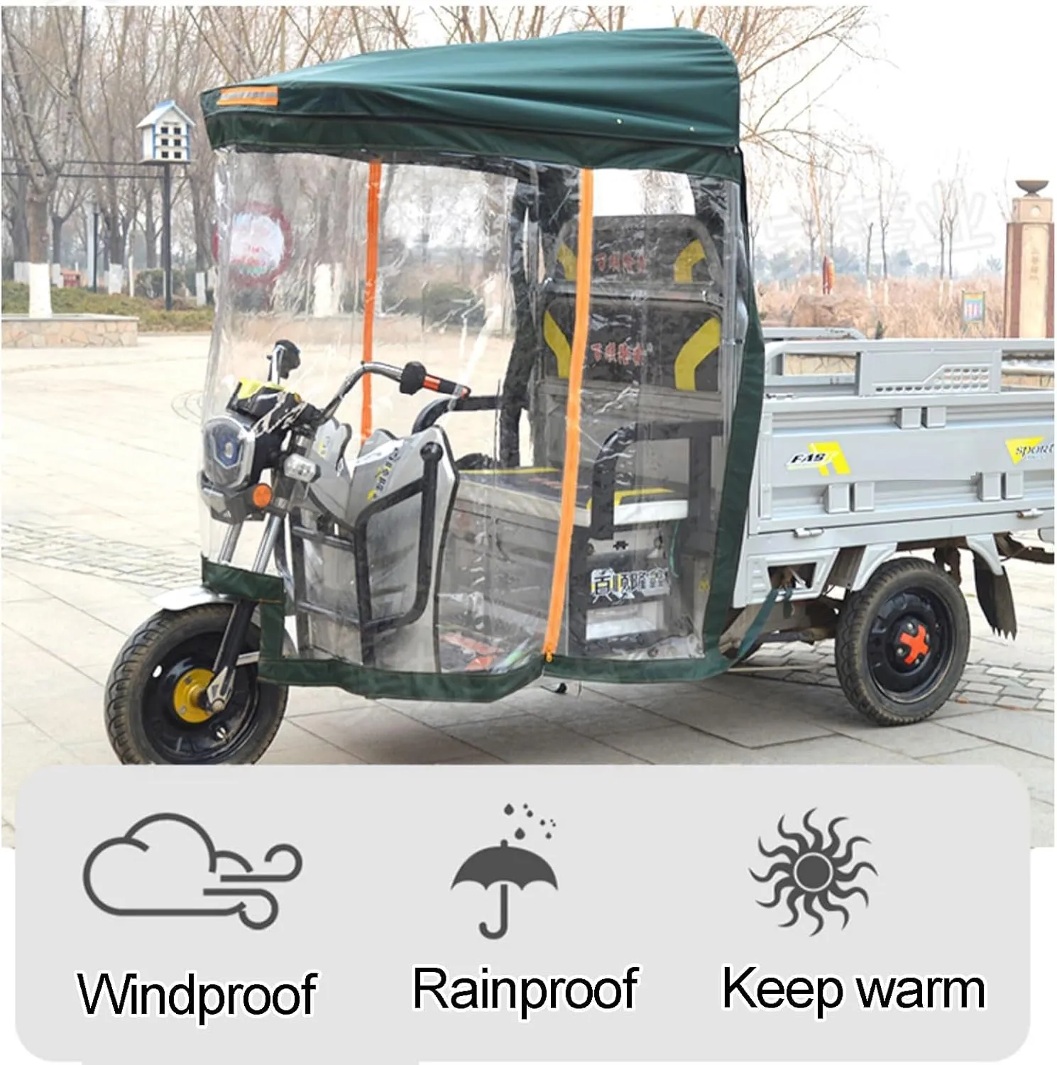 Windproof Electric Tricycle Cover, Reflective Tricycle Canvas Awning, Tricycle Frame Canopy, Adult Tricycle Cover,Electric Tricycle Protective Cover,Rain Sun Snow Proof,90cm/35in