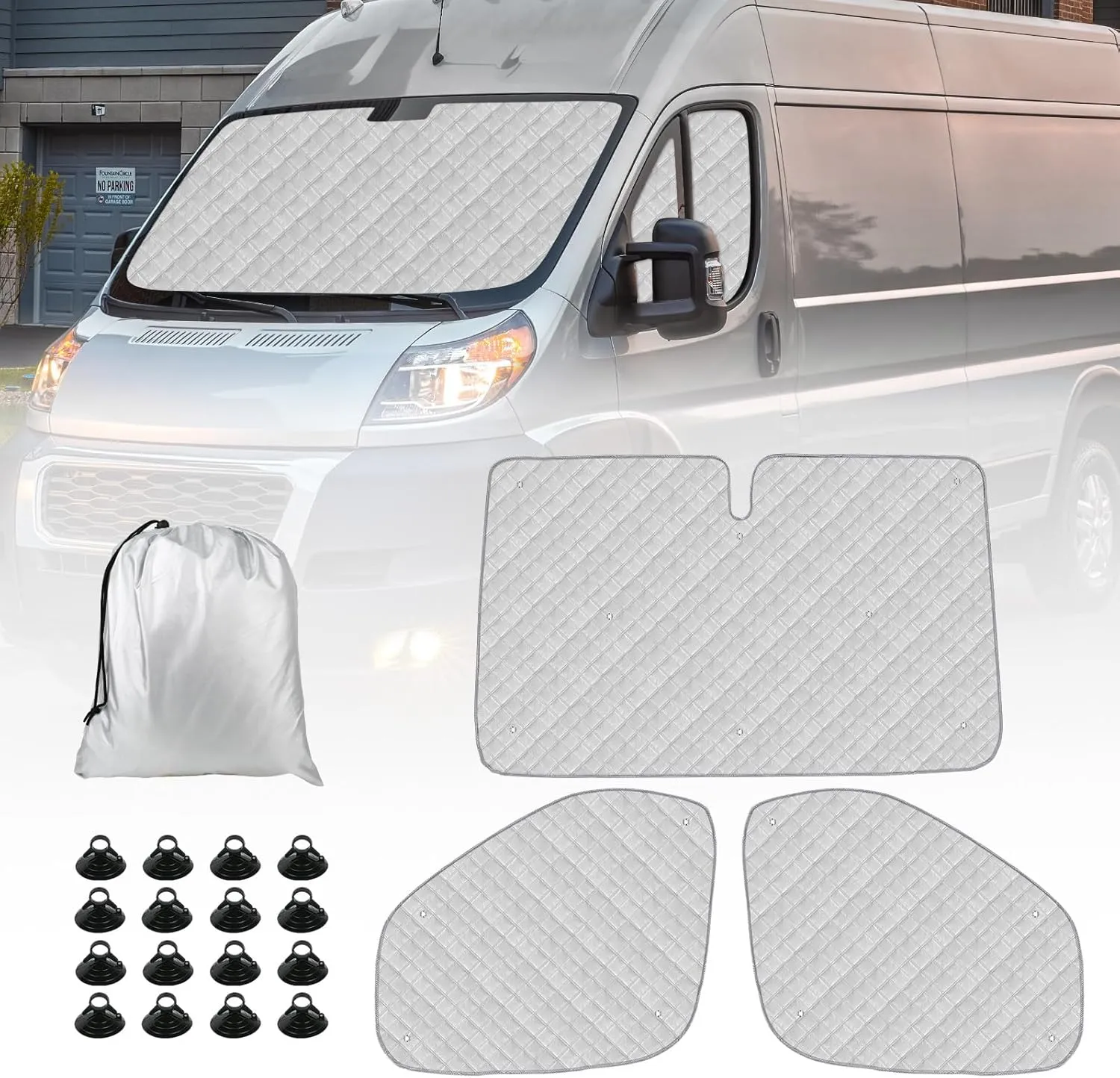 Windshield Sun Shade Compatible with 2014-2025 Ram ProMaster Windshield and Side Windows Covers 5-Layer Thick ProMaster Sun Shades for Reflect UV Rays and Heat ProMaster Van Window Covers Accessories