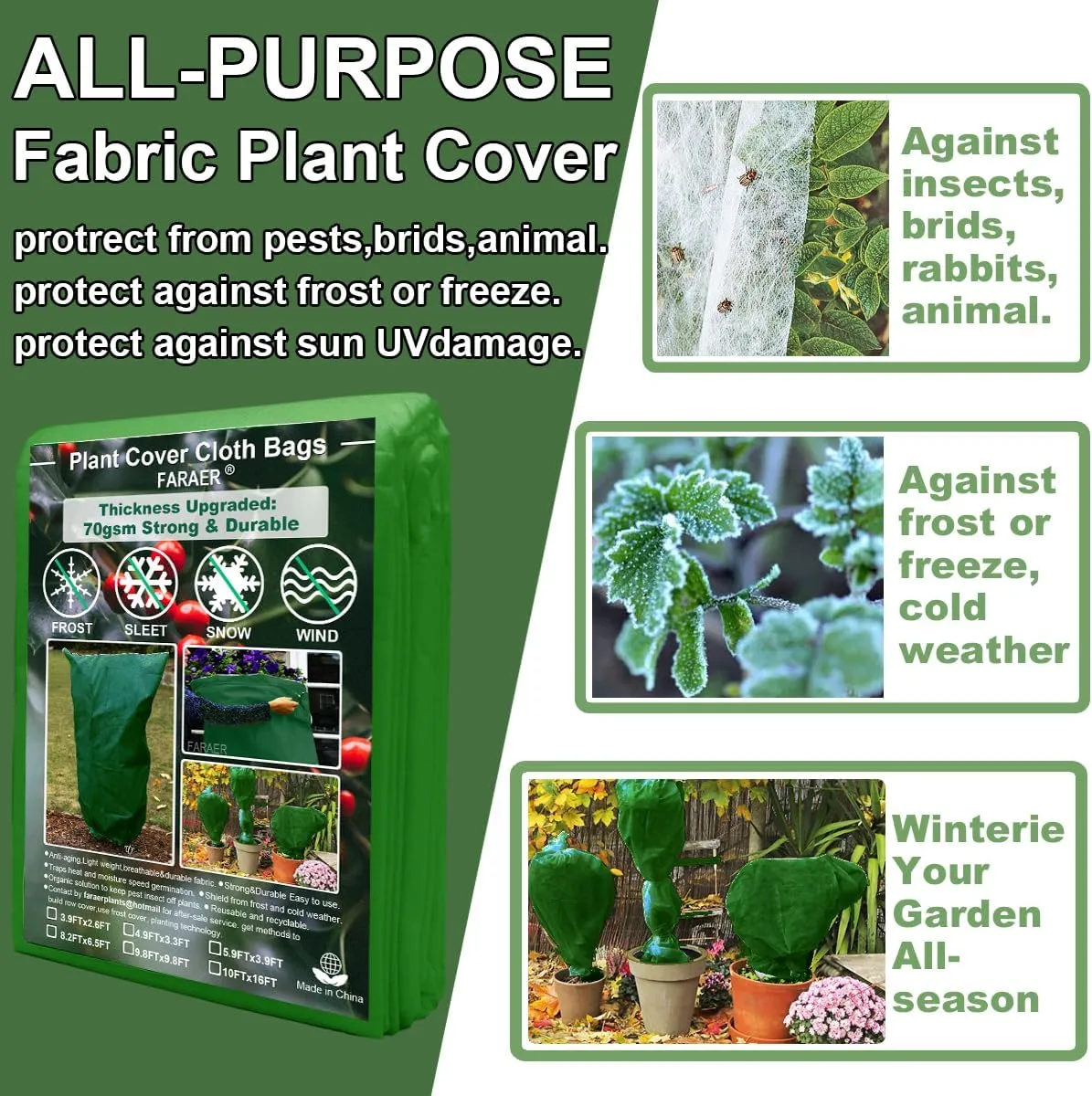 Winter Plant Pot Cover, 2 Pack Plant Cover Freeze Protection Thickened Blanket Frost Protection Reusable Frost Cover Bags for Outdoor Plants Anti-Frost Pest Barrier for Tree, Shrub, Potted Plants