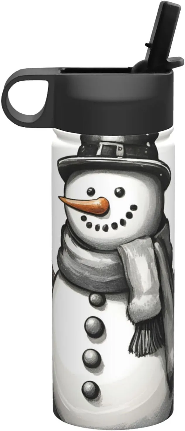 winter snowman Print Flask Stainless Steel Water Bottle with Straw 18OZ FOR Outdoor Gym Commute