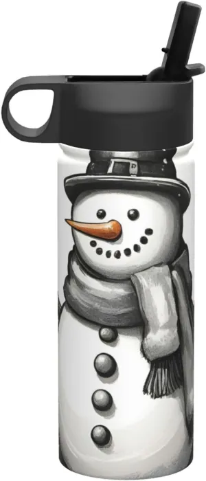 winter snowman Print Flask Stainless Steel Water Bottle with Straw 18OZ FOR Outdoor Gym Commute