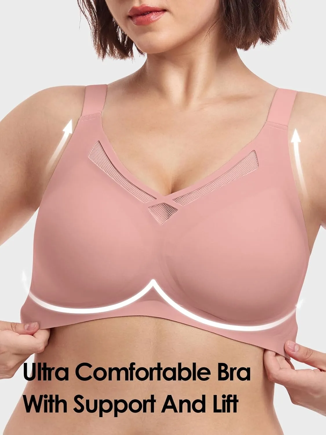Wireless Bras for Women (34C-42DD), Extremely Comfortable Seamless Bra Mesh Bralettes Adjustable Straps Everyday Bra