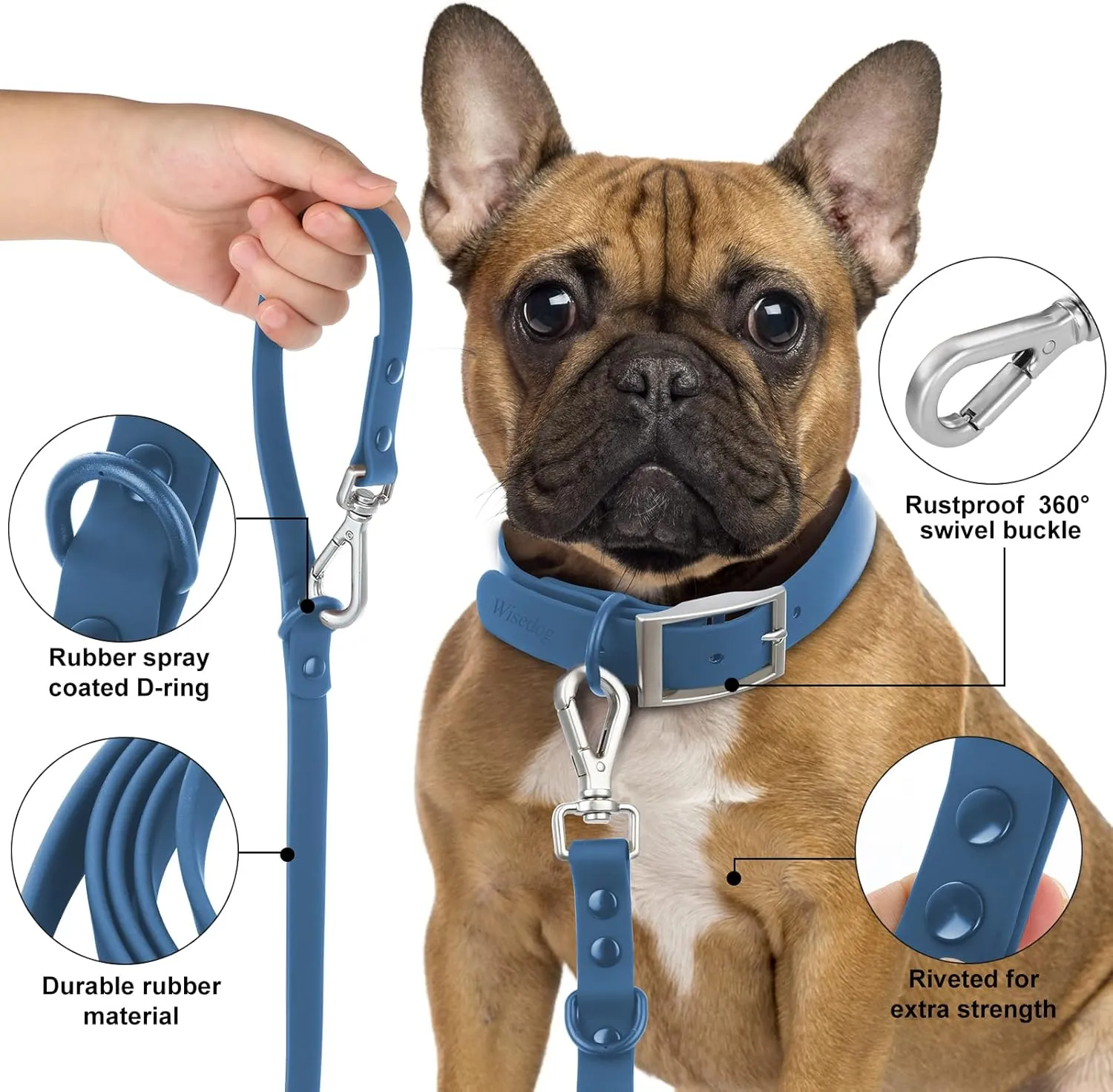 Wisedog Waterproof Standard Dog Leashes with 2 Hooks, 5 ft/ 6 ft Lengths, Adjustable for Traffic Control Safety, for Small, Medium & Large Dogs Walking (Navy,L)