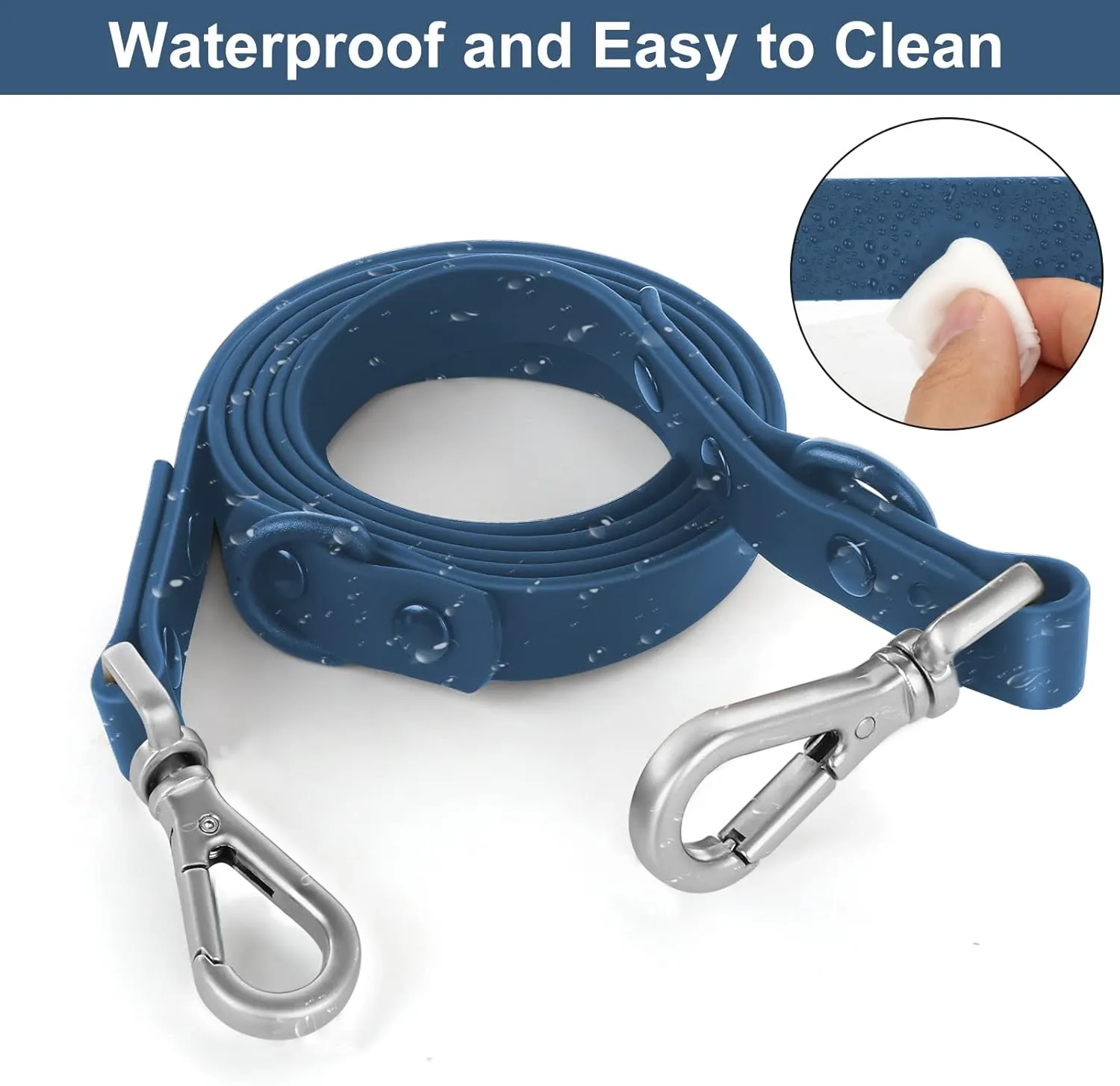 Wisedog Waterproof Standard Dog Leashes with 2 Hooks, 5 ft/ 6 ft Lengths, Adjustable for Traffic Control Safety, for Small, Medium & Large Dogs Walking (Navy,L)