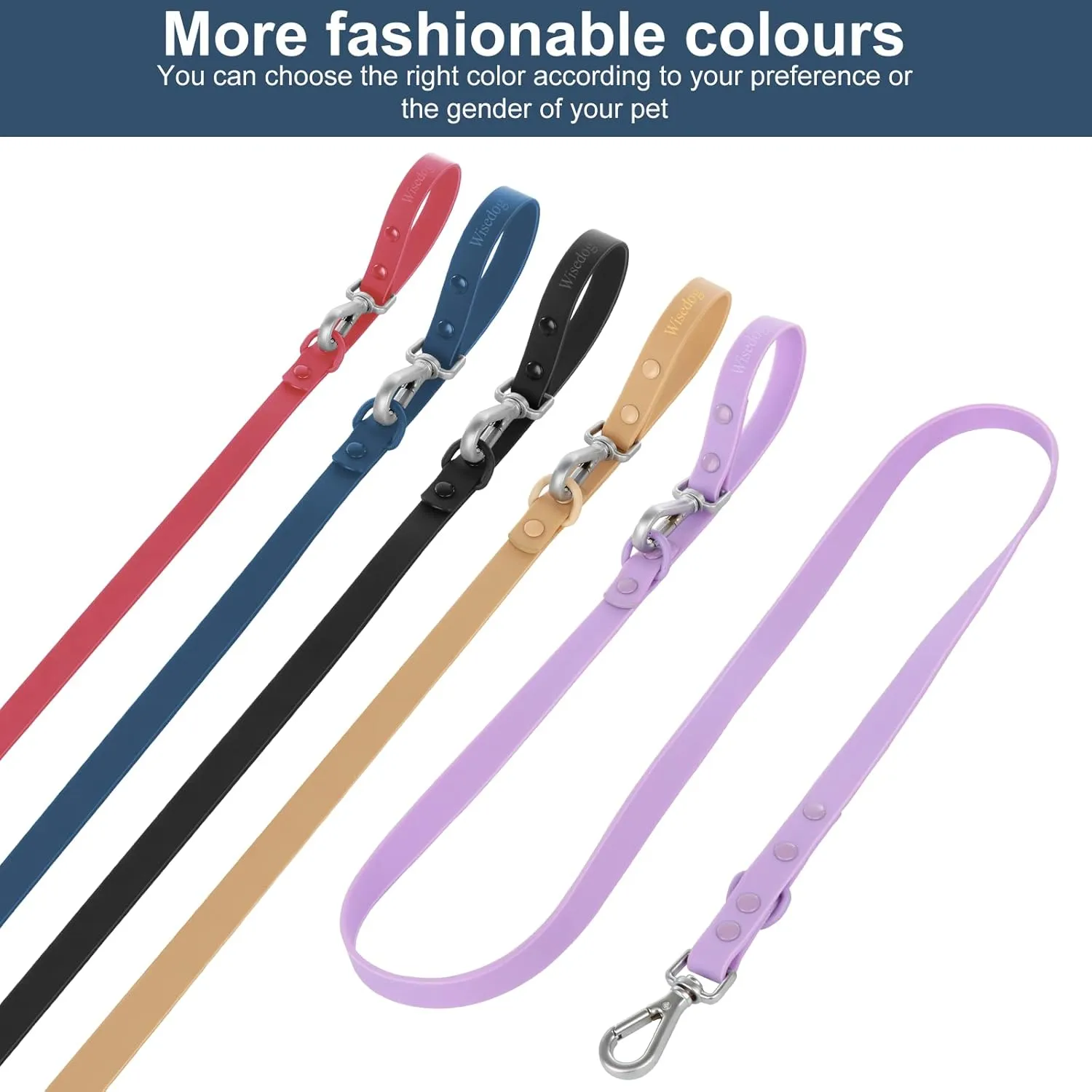 Wisedog Waterproof Standard Dog Leashes with 2 Hooks, 5 ft/ 6 ft Lengths, Adjustable for Traffic Control Safety, for Small, Medium & Large Dogs Walking (Navy,L)