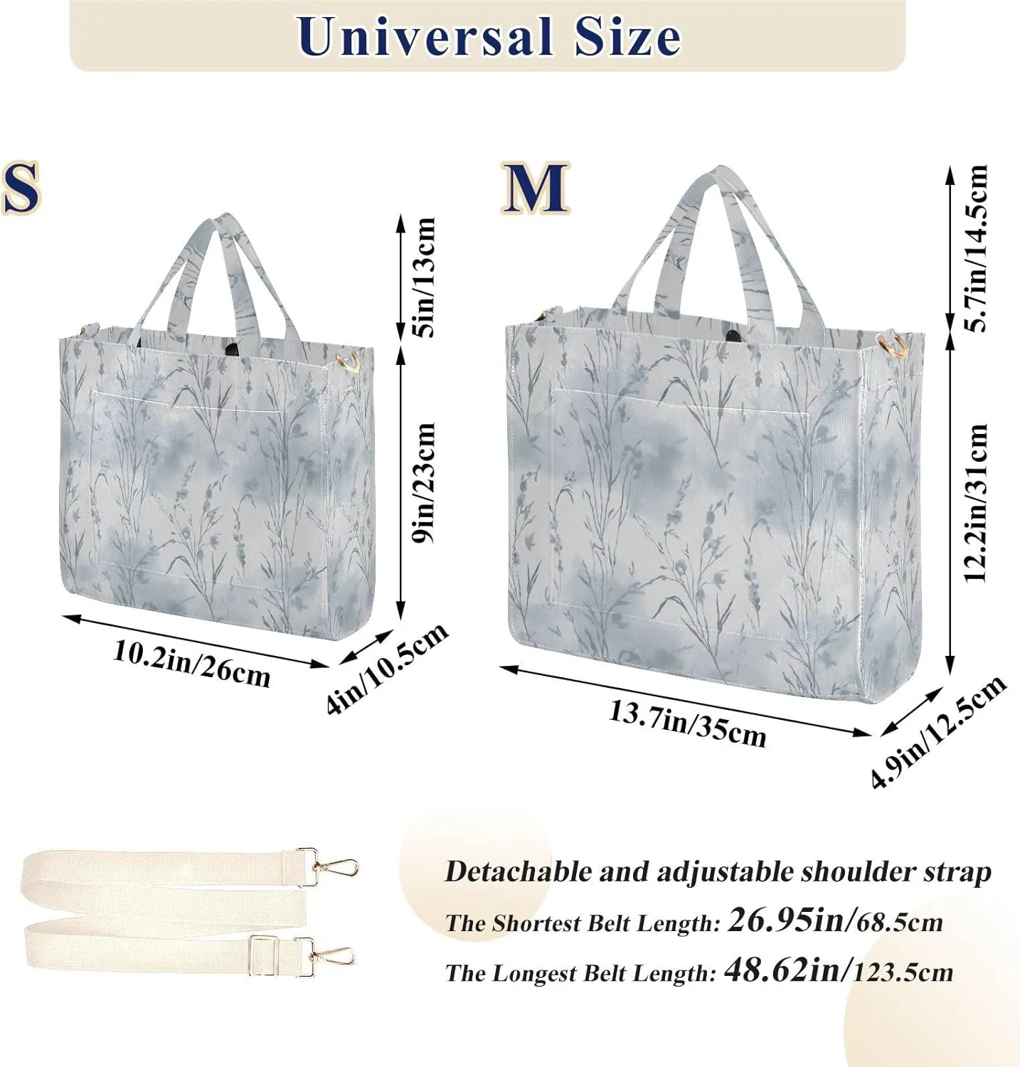 Wispy Wildflower Tote Bag for Women Large Capacity Handbag Portable Work Handbag Shoulder Bag for Beach, Shopping, Travel