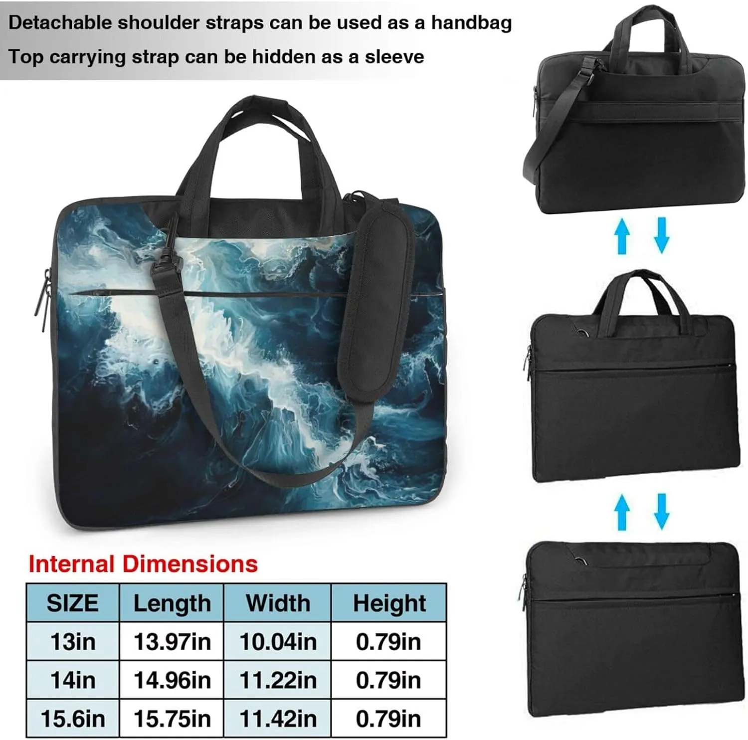 Within The Tides Print Laptop Bag,Can Use It Freely As A Shoulder Bag,Crossbody Bag,And Briefcase