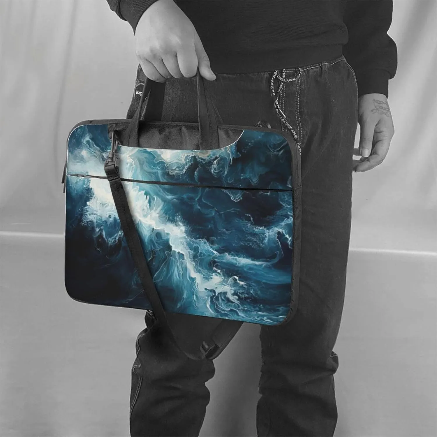 Within The Tides Print Laptop Bag,Can Use It Freely As A Shoulder Bag,Crossbody Bag,And Briefcase