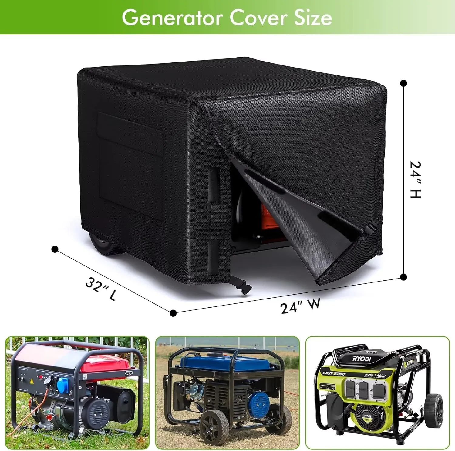 WLEAFJ Generator Cover Heavy Duty Waterproof, Universal Portable Generator Cover 32”L x 24”W x 24”H - for Most Generators 5000-10000 Watt