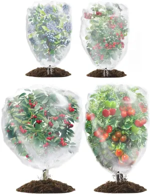 Wohohoho 4 Packs Garden Netting Pest Barrier with Drawstring, 4.9Ft x 3.3Ft 3.3FT x 2.7FT Garden Tree Netting Pest Barrier Fruit Covers Prevent Fruits Plants from Squirrel Bird Insect Deer Animals