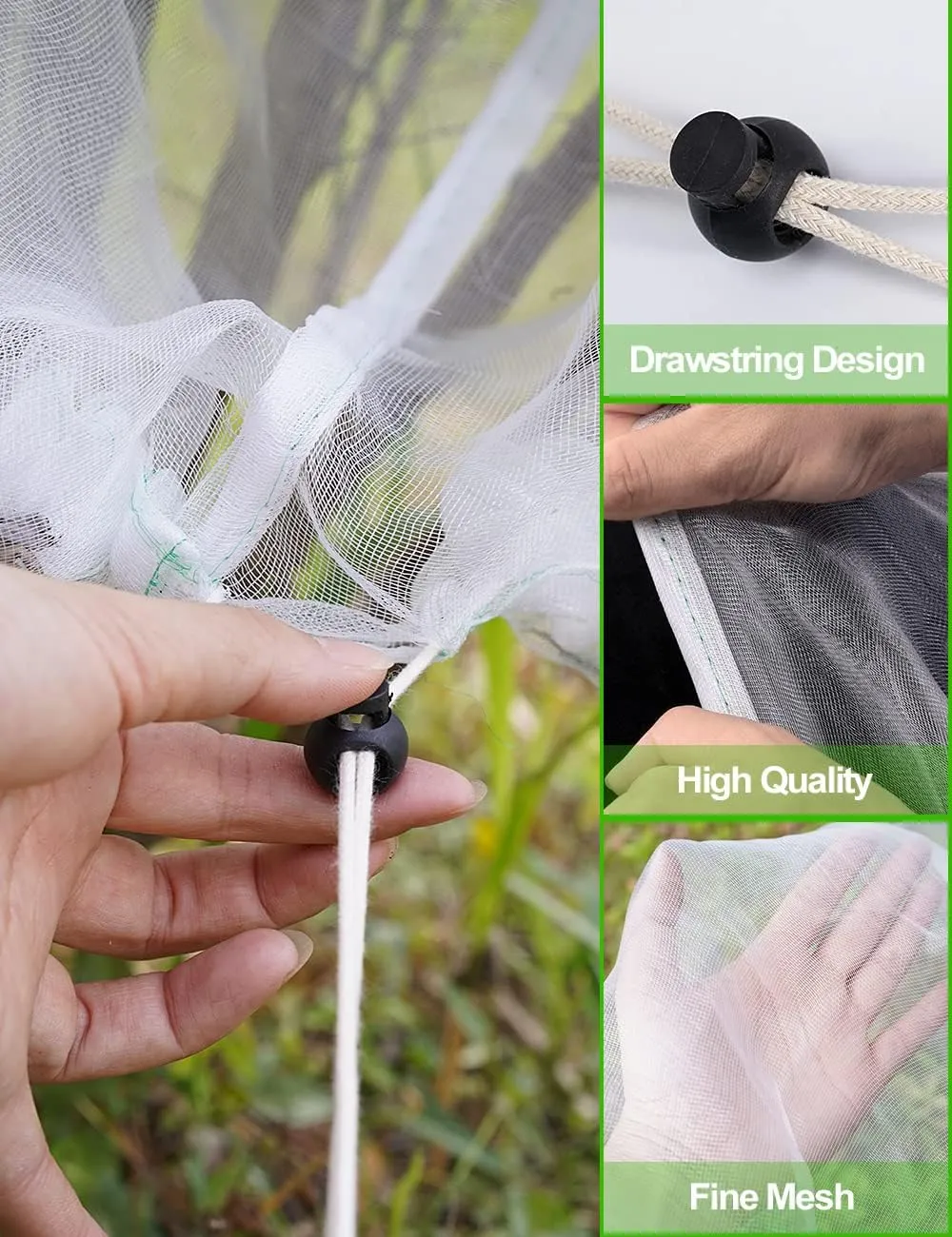 wohohoho 5 Packs Blueberry Bushes Netting Cover with Drawstring, 6.6Ft x 5.9Ft Garden Tree Netting Pest Barrier Tomato Protective Covers Prevent Fruits Plants from Squirrel Bird Insect Deer Animals