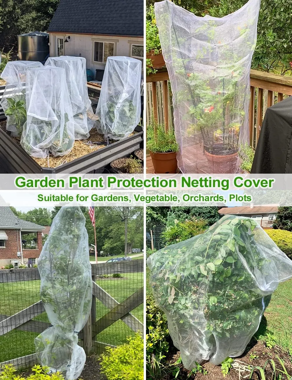 wohohoho 5 Packs Blueberry Bushes Netting Cover with Drawstring, 6.6Ft x 5.9Ft Garden Tree Netting Pest Barrier Tomato Protective Covers Prevent Fruits Plants from Squirrel Bird Insect Deer Animals