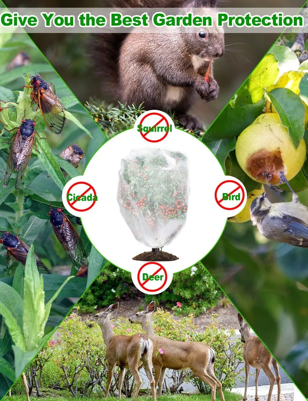 wohohoho 5 Packs Blueberry Bushes Netting Cover with Drawstring, 6.6Ft x 5.9Ft Garden Tree Netting Pest Barrier Tomato Protective Covers Prevent Fruits Plants from Squirrel Bird Insect Deer Animals