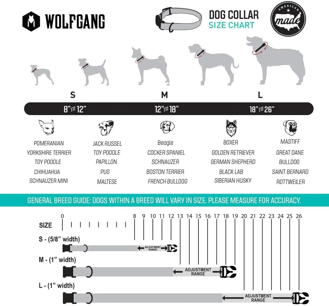 Wolfgang Heavy Duty, Adjustable Dog Collar with Quick Release Nylon Buckle for Walking & Training, Overland Print, Medium