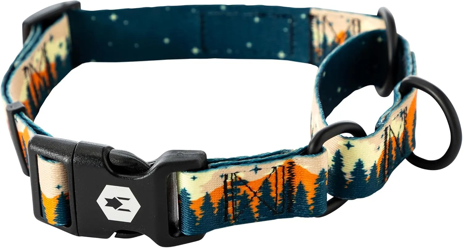 Wolfgang Heavy Duty Martingale Dog Collar with Quick Release Nylon Buckle for Walking & Training, Overland Print, Large