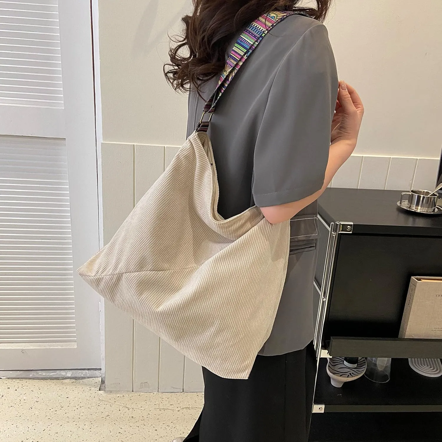 Women Corduroy Tote Bag Large Shoulder Hobo Bag for Women Boho Casual Handbag Purse